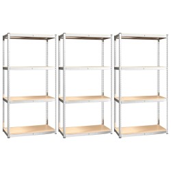 vidaXL Regale mit 4 Böden 3 Stk. Silbern Stahl & Holzwerkstoff