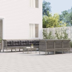 vidaXL 12-tlg. Garten-Lounge-Set mit Kissen Grau Poly Rattan