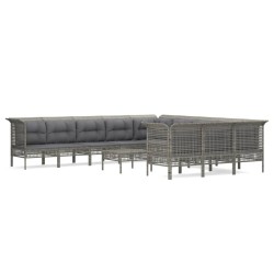 vidaXL 12-tlg. Garten-Lounge-Set mit Kissen Grau Poly Rattan