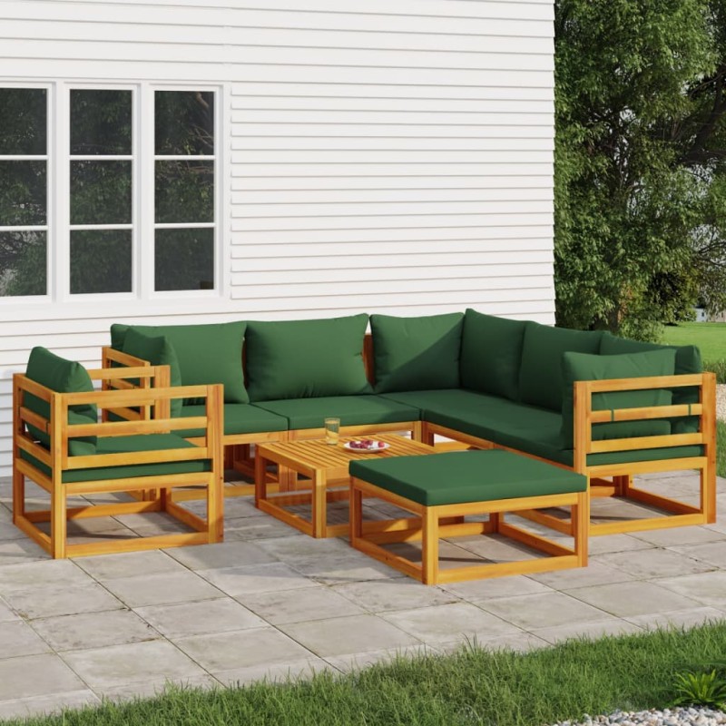 vidaXL 8-tlg. Garten-Lounge-Set mit Grünen Kissen Massivholz vidaXL 8-tlg. Garten-Lounge-Set mit Grünen Kissen Massivholz