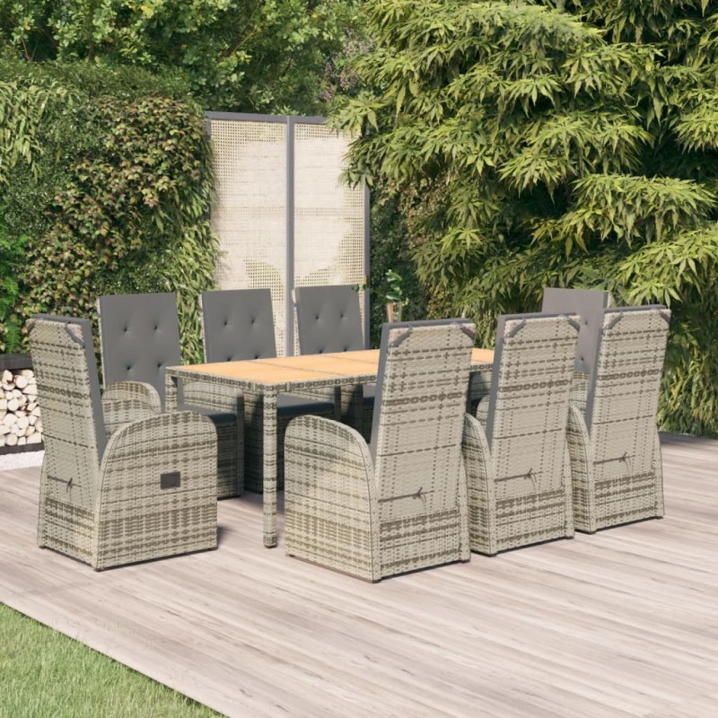vidaXL 9-tlg. Garten-Essgruppe mit Kissen Grau Poly Rattan vidaXL 9-tlg. Garten-Essgruppe mit Kissen Grau Poly Rattan