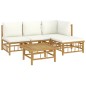 vidaXL 5-tlg. Garten-Lounge-Set mit Cremeweißen Kissen Bambus vidaXL 5-tlg. Garten-Lounge-Set mit Cremeweißen Kissen Bambus