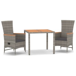 vidaXL 3-tlg. Garten-Essgruppe mit Kissen Grau Poly Rattan