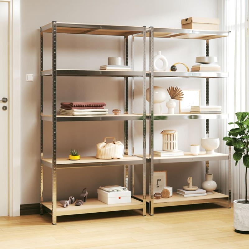 vidaXL Regale mit 5 Böden 2 Stk. Silbern Stahl & Holzwerkstoff vidaXL Regale mit 5 Böden 2 Stk. Silbern Stahl & Holzwerkstoff