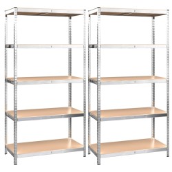 vidaXL Regale mit 5 Böden 2 Stk. Silbern Stahl & Holzwerkstoff