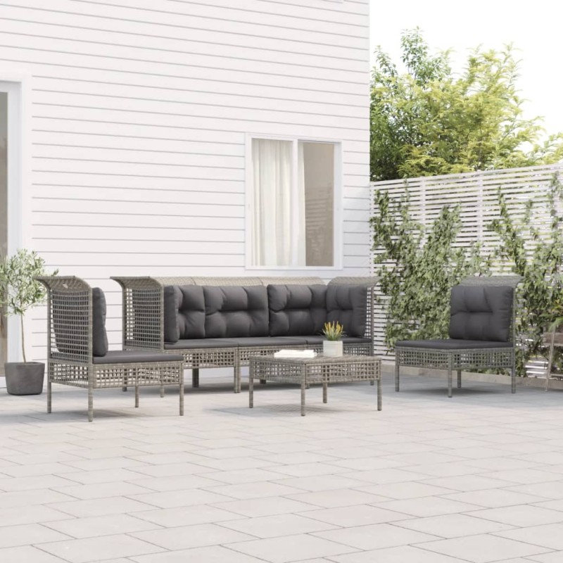 vidaXL 6-tlg. Garten-Lounge-Set mit Kissen Grau Poly Rattan vidaXL 6-tlg. Garten-Lounge-Set mit Kissen Grau Poly Rattan