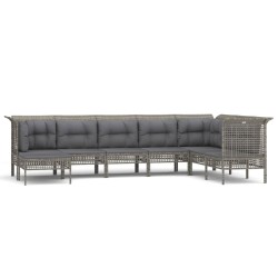 vidaXL 8-tlg. Garten-Lounge-Set mit Kissen Grau Poly Rattan