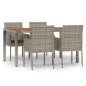 vidaXL 5-tlg. Garten-Essgruppe mit Kissen Grau Poly Rattan vidaXL 5-tlg. Garten-Essgruppe mit Kissen Grau Poly Rattan