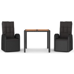 vidaXL 3-tlg. Garten-Essgruppe mit Kissen Schwarz Poly Rattan