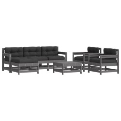 vidaXL 7-tlg. Garten-Lounge-Set mit Kissen Grau Massivholz