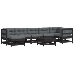 vidaXL 8-tlg. Garten-Lounge-Set mit Kissen Schwarz Massivholz