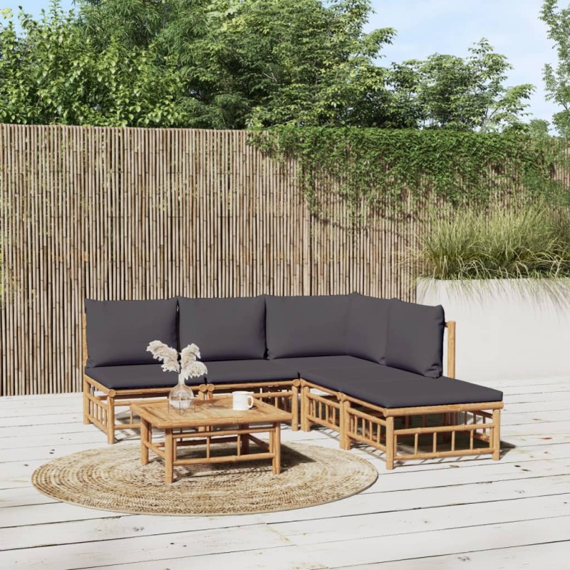 vidaXL 6-tlg. Garten-Lounge-Set mit Dunkelgrauen Kissen Bambus vidaXL 6-tlg. Garten-Lounge-Set mit Dunkelgrauen Kissen Bambus