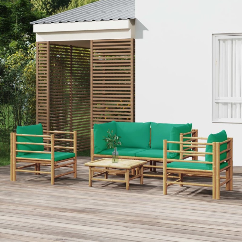 vidaXL 5-tlg. Garten-Lounge-Set mit Grünen Kissen Bambus vidaXL 5-tlg. Garten-Lounge-Set mit Grünen Kissen Bambus