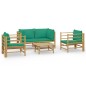 vidaXL 5-tlg. Garten-Lounge-Set mit Grünen Kissen Bambus vidaXL 5-tlg. Garten-Lounge-Set mit Grünen Kissen Bambus