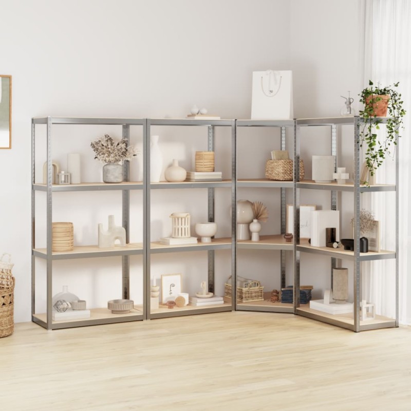 vidaXL Regale mit 4 Böden 4 Stk. Silbern Stahl & Holzwerkstoff vidaXL Regale mit 4 Böden 4 Stk. Silbern Stahl & Holzwerkstoff