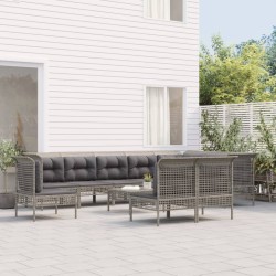 vidaXL 11-tlg. Garten-Lounge-Set mit Kissen Grau Poly Rattan