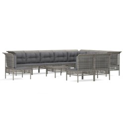 vidaXL 11-tlg. Garten-Lounge-Set mit Kissen Grau Poly Rattan