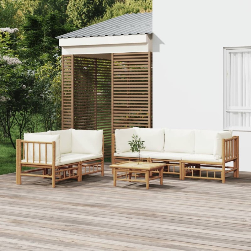 vidaXL 6-tlg. Garten-Lounge-Set mit Cremeweißen Kissen Bambus vidaXL 6-tlg. Garten-Lounge-Set mit Cremeweißen Kissen Bambus
