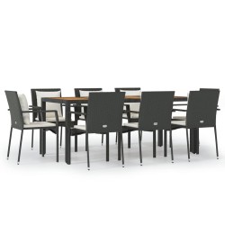 vidaXL 9-tlg. Garten-Essgruppe mit Kissen Schwarz Poly Rattan