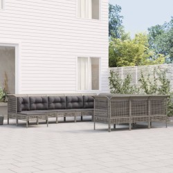 vidaXL 12-tlg. Garten-Lounge-Set mit Kissen Grau Poly Rattan