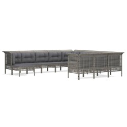 vidaXL 12-tlg. Garten-Lounge-Set mit Kissen Grau Poly Rattan