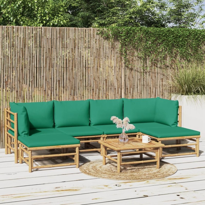 vidaXL 7-tlg. Garten-Lounge-Set mit Grünen Kissen Bambus vidaXL 7-tlg. Garten-Lounge-Set mit Grünen Kissen Bambus