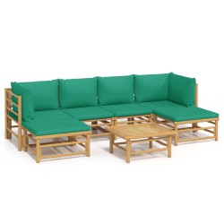vidaXL 7-tlg. Garten-Lounge-Set mit Grünen Kissen Bambus