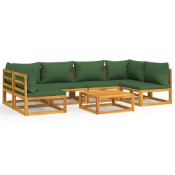 vidaXL 7-tlg. Garten-Lounge-Set mit Grünen Kissen Massivholz