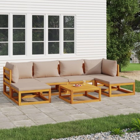 vidaXL 7-tlg. Garten-Lounge-Set mit Taupe Kissen Massivholz