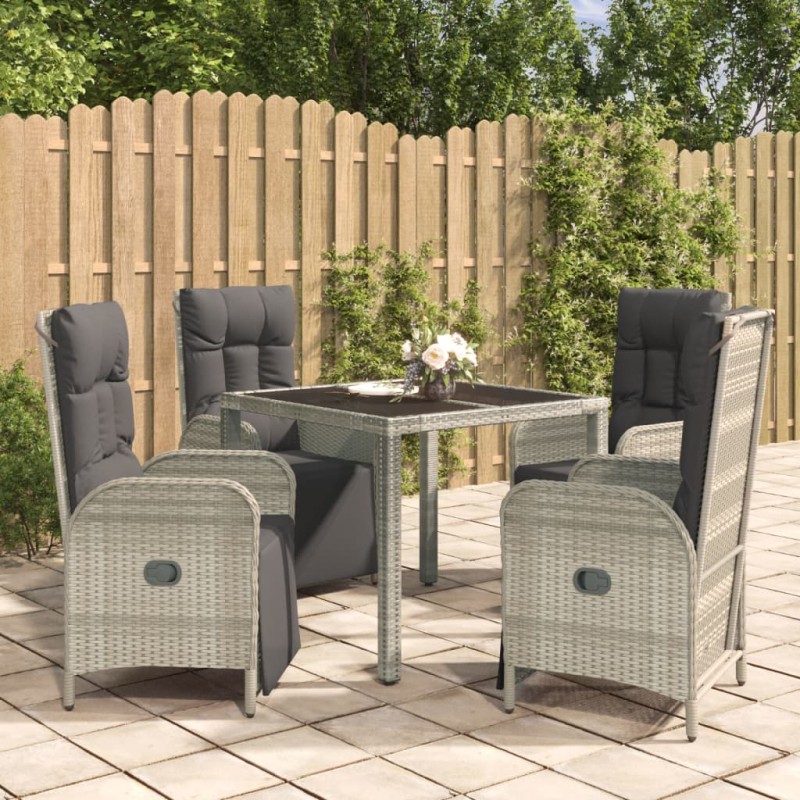 vidaXL 5-tlg. Garten-Essgruppe mit Kissen Grau Poly Rattan vidaXL 5-tlg. Garten-Essgruppe mit Kissen Grau Poly Rattan