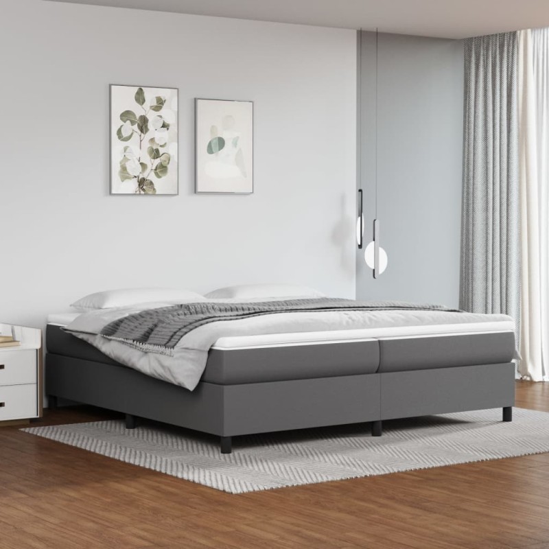 vidaXL Boxspringbett mit Matratze Grau 200x200 cm Kunstleder vidaXL Boxspringbett mit Matratze Grau 200x200 cm Kunstleder