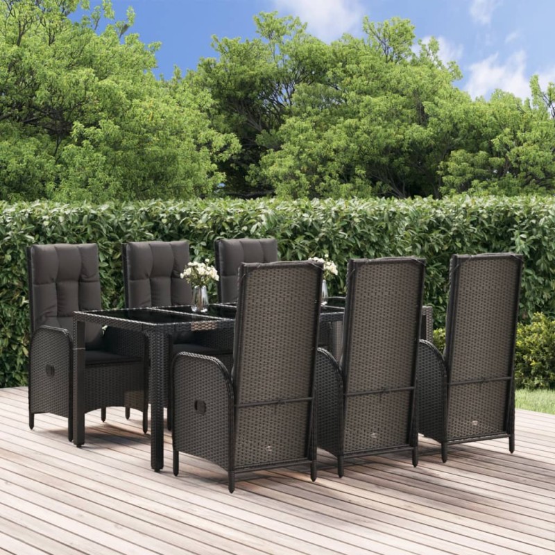 vidaXL 7-tlg. Garten-Essgruppe mit Kissen Schwarz und Grau Poly Rattan vidaXL 7-tlg. Garten-Essgruppe mit Kissen Schwarz und Grau Poly Rattan