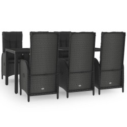 vidaXL 7-tlg. Garten-Essgruppe mit Kissen Schwarz und Grau Poly Rattan