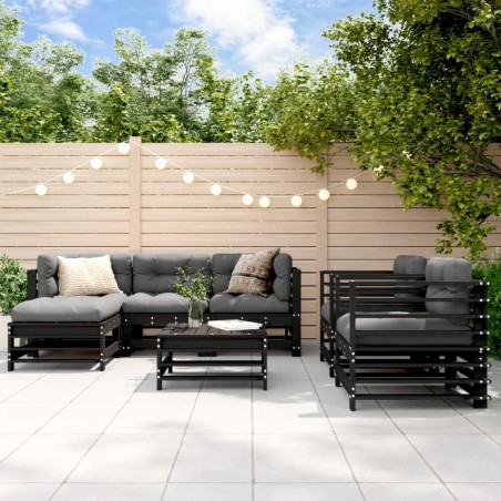 vidaXL 7-tlg. Garten-Lounge-Set mit Kissen Schwarz Massivholz