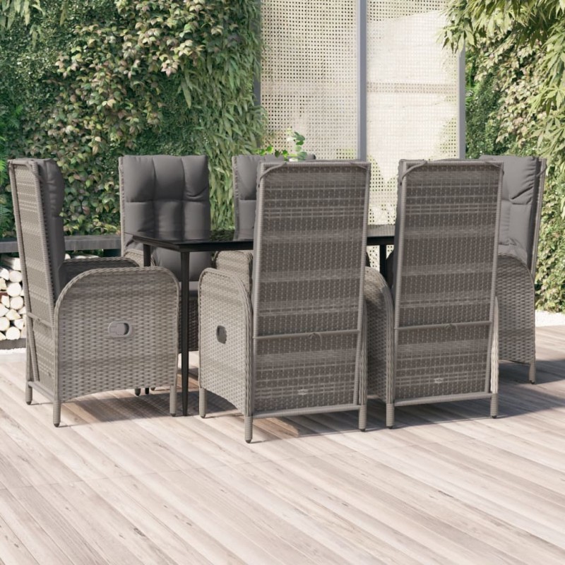 vidaXL 7-tlg. Garten-Essgruppe mit Kissen Schwarz und Grau Poly Rattan vidaXL 7-tlg. Garten-Essgruppe mit Kissen Schwarz und Grau Poly Rattan