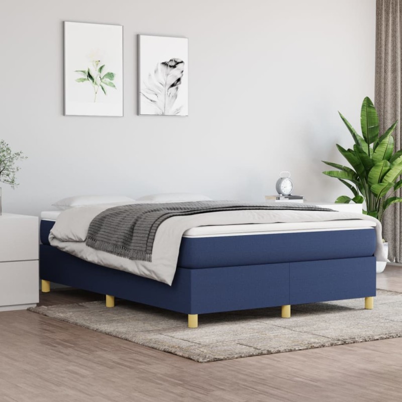 vidaXL Boxspringbett mit Matratze Blau 140x200 cm Stoff vidaXL Boxspringbett mit Matratze Blau 140x200 cm Stoff