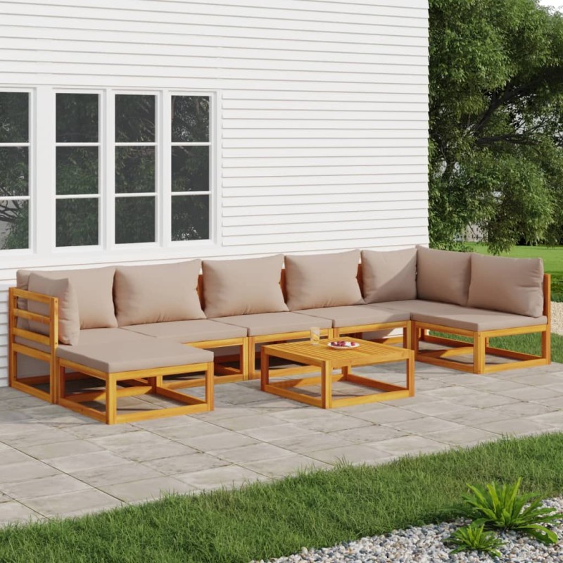 vidaXL 8-tlg. Garten-Lounge-Set mit Taupe Kissen Massivholz vidaXL 8-tlg. Garten-Lounge-Set mit Taupe Kissen Massivholz