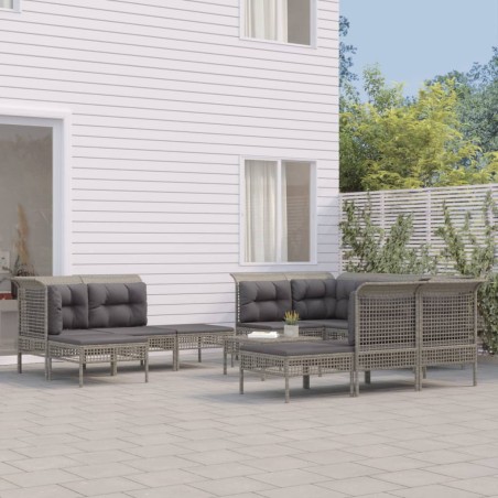 vidaXL 11-tlg. Garten-Lounge-Set mit Kissen Grau Poly Rattan