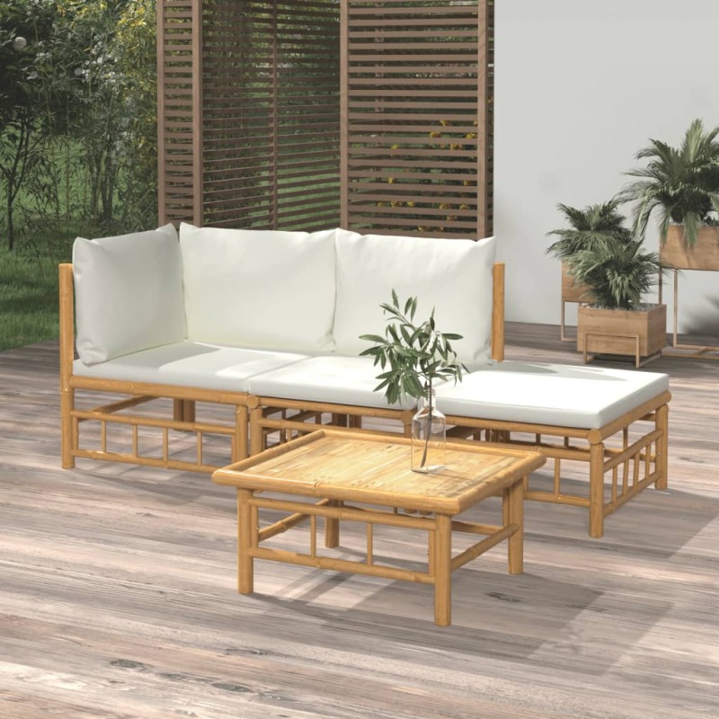 vidaXL 4-tlg. Garten-Lounge-Set mit Cremeweißen Kissen Bambus vidaXL 4-tlg. Garten-Lounge-Set mit Cremeweißen Kissen Bambus