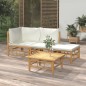vidaXL 4-tlg. Garten-Lounge-Set mit Cremeweißen Kissen Bambus vidaXL 4-tlg. Garten-Lounge-Set mit Cremeweißen Kissen Bambus