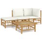 vidaXL 4-tlg. Garten-Lounge-Set mit Cremeweißen Kissen Bambus vidaXL 4-tlg. Garten-Lounge-Set mit Cremeweißen Kissen Bambus