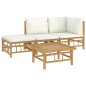 vidaXL 4-tlg. Garten-Lounge-Set mit Cremeweißen Kissen Bambus vidaXL 4-tlg. Garten-Lounge-Set mit Cremeweißen Kissen Bambus