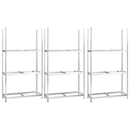 vidaXL Reifenregale mit 3 Böden 3 Stk. Silbern 110x40x200 cm Stahl