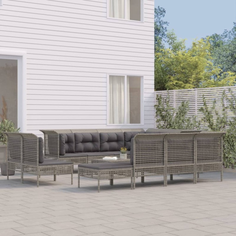 vidaXL 12-tlg. Garten-Lounge-Set mit Kissen Grau Poly Rattan vidaXL 12-tlg. Garten-Lounge-Set mit Kissen Grau Poly Rattan