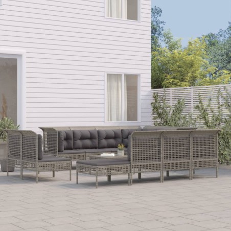 vidaXL 12-tlg. Garten-Lounge-Set mit Kissen Grau Poly Rattan