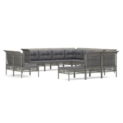 vidaXL 12-tlg. Garten-Lounge-Set mit Kissen Grau Poly Rattan