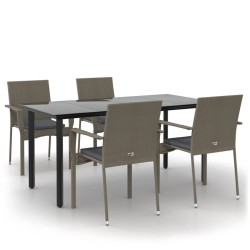 vidaXL 5-tlg. Garten-Essgruppe mit Kissen Schwarz und Grau Poly Rattan