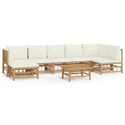 vidaXL 8-tlg. Garten-Lounge-Set mit Cremeweißen Kissen Bambus