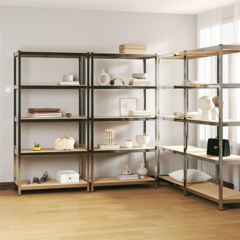 vidaXL Regale mit 5 Böden 4 Stk. Silbern Stahl & Holzwerkstoff vidaXL Regale mit 5 Böden 4 Stk. Silbern Stahl & Holzwerkstoff