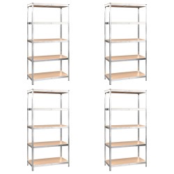 vidaXL Regale mit 5 Böden 4 Stk. Silbern Stahl & Holzwerkstoff